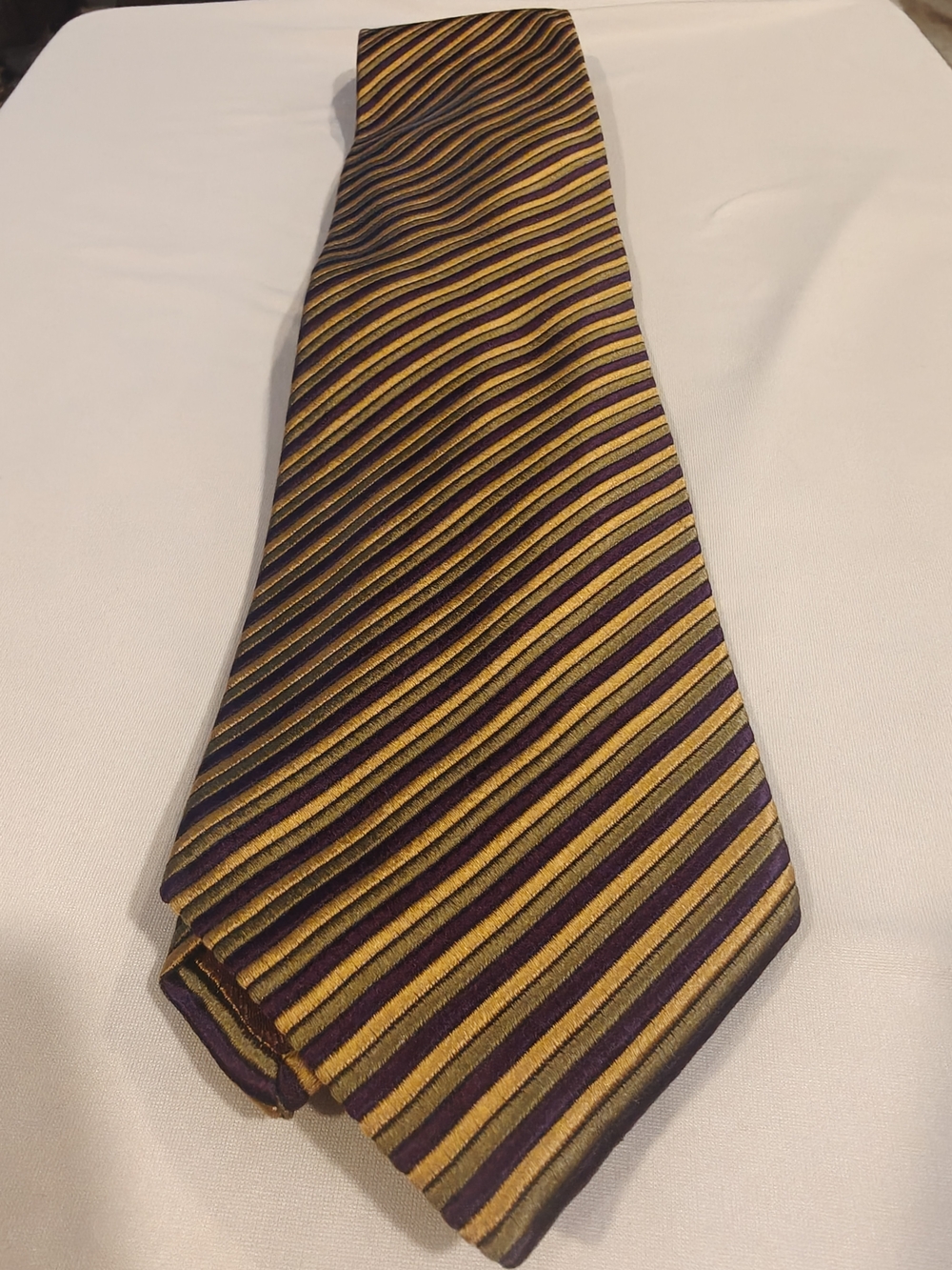 Men's Striped Dress Tie in Gold and Purple